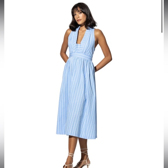 NWT Lusana Blue Striped Midi sundress - Picture 1 of 9